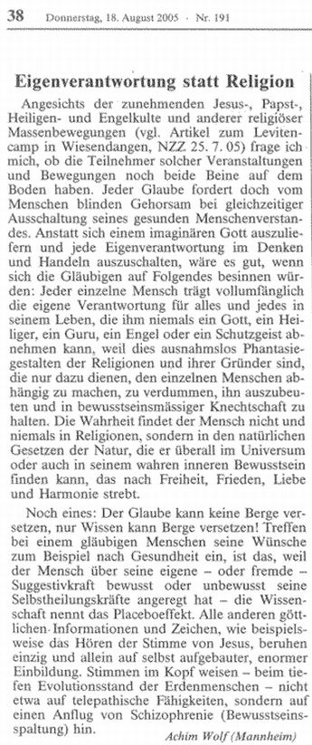 18.8.2005 Neue Züricher Zeitung
